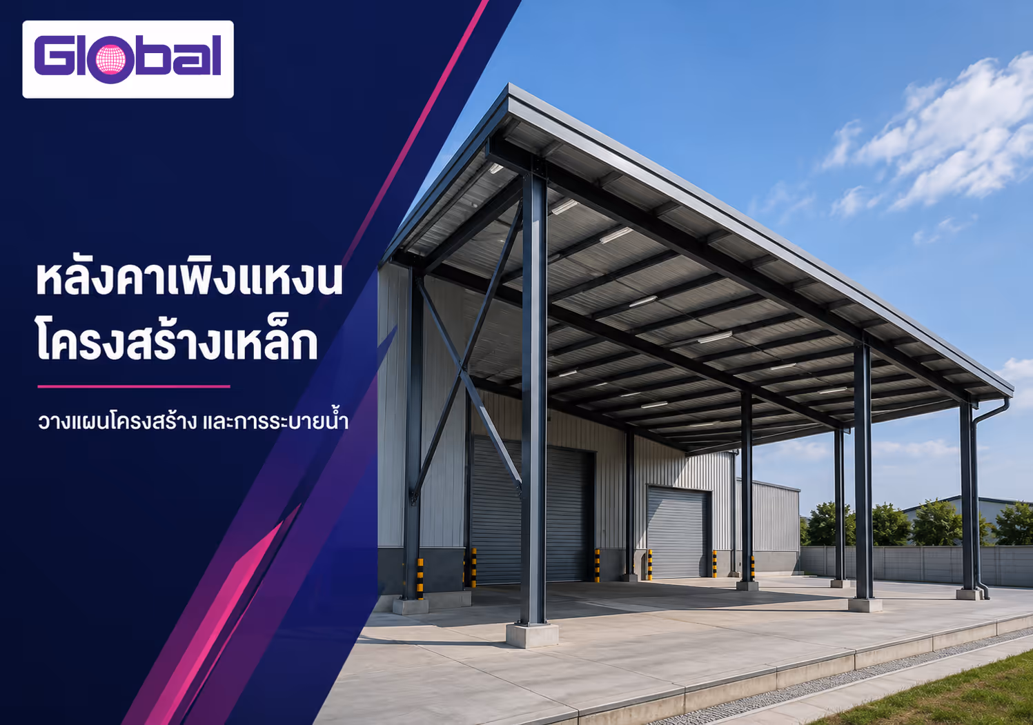 หลังคาเพิงแหงน โครงสร้างเหล็กสำหรับพื้นที่ใช้งานอุตสาหกรรม